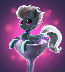 Size: 1280x1413 | Tagged: safe, artist:kebchach, character:fleetfoot, species:pegasus, species:pony, abstract background, chest fluff, cup, cup of pony, cute, diafleetes, drink, female, fluffy, glass, ice, looking at you, mare, micro, smiling, solo