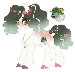 Size: 1280x1218 | Tagged: safe, artist:shady-bush, oc, oc only, species:earth pony, species:pony, colored hooves, deviantart watermark, female, flower, flower in hair, mare, obtrusive watermark, simple background, solo, transparent background, watermark