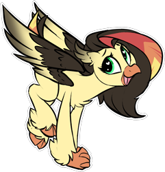 Size: 1551x1612 | Tagged: safe, artist:kellythedrawinguni, oc, oc only, species:classical hippogriff, species:hippogriff, species:pony, adoptable, cloven hooves, female, hippogriff oc, simple background, smiling, solo, transparent background