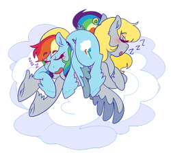 Size: 1280x1163 | Tagged: safe, artist:cubbybatdoodles, character:derpy hooves, character:rainbow dash, species:pegasus, species:pony, ship:derpydash, cloud, ditzy doo, duo, duo female, female, lesbian, shipping, sleeping