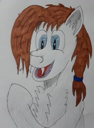 Size: 1181x1613 | Tagged: safe, artist:rapidsnap, oc, oc only, oc:chaosmauser, species:pony, chest fluff, ear fluff, fangs, happy, joy, open mouth, solo, traditional art