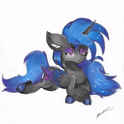 Size: 4911x4917 | Tagged: safe, artist:luxiwind, oc, oc:twinkle fear, species:alicorn, species:pony, absurd resolution, female, mare, prone, solo, traditional art