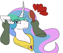 Size: 1500x1252 | Tagged: safe, artist:codras, character:princess celestia, oc, oc:anon, species:alicorn, species:pony, brush, bust, cute, cutelestia, disembodied hand, eye clipping through hair, hand, heart, portrait, simple background, transparent background