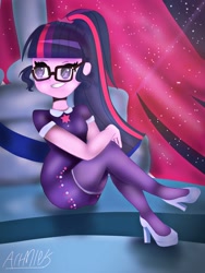 Size: 1536x2048 | Tagged: safe, artist:artmlpk, character:twilight sparkle, character:twilight sparkle (scitwi), species:eqg human, episode:twilight under the stars, g4, my little pony: equestria girls, my little pony:equestria girls, spoiler:eqg series (season 2), clothing, cute, female, high heels, legs, pantyhose, shoes, solo, twiabetes