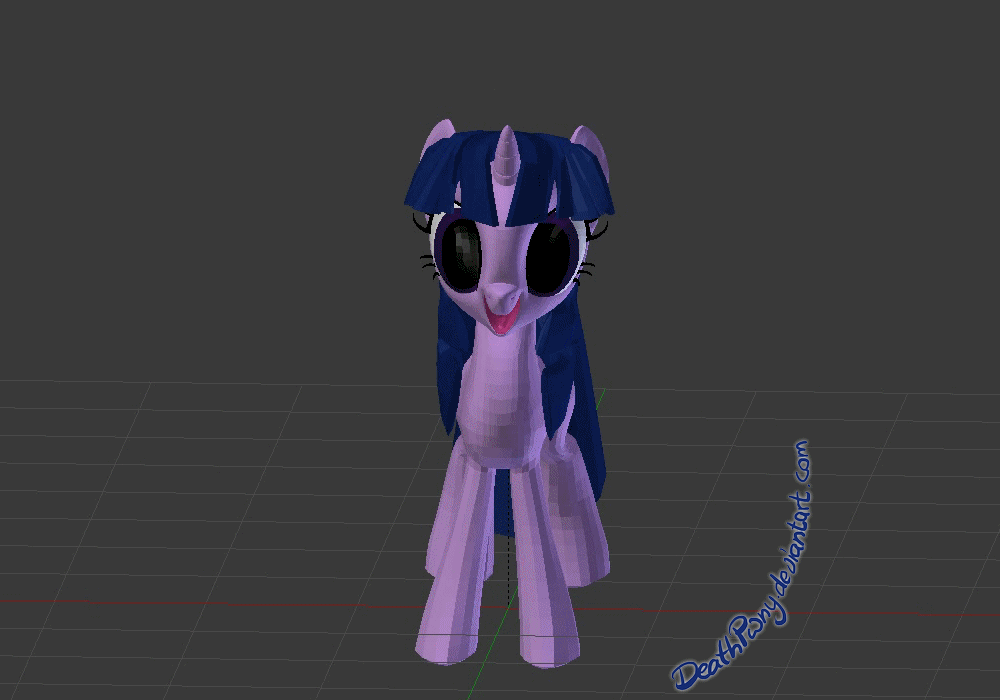 Size: 1000x700 | Tagged: safe, artist:deathpwny, character:twilight sparkle, species:pony, species:unicorn, 3d, animated, blender, female, mare, not salmon, signature, wat