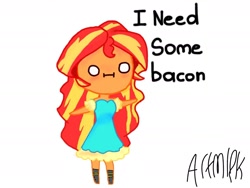 Size: 2400x1800 | Tagged: safe, artist:artmlpk, character:sunset shimmer, my little pony:equestria girls, :i, bacon hair, cute, female, funny, photo, shimmerbetes, simple background, solo, white background