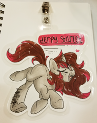 Size: 1180x1500 | Tagged: safe, artist:kellythedrawinguni, oc, oc only, oc:derpy starlet, species:pony, badge, commission, female, mare, my little pony, traditional art