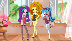 Size: 1920x1080 | Tagged: safe, alternate version, artist:charliexe, edit, character:adagio dazzle, character:aria blaze, character:sonata dusk, equestria girls:rainbow rocks, g4, my little pony: equestria girls, my little pony:equestria girls, adoragio, adorasexy, ariabetes, cheongsam, clothing, cute, dress, female, flats, hand fan, indoors, legs, looking at you, one eye closed, pigtails, ponytail, schrödinger's pantsu, sexy, shoes, smiling, socks, sonatabetes, stockings, the dazzlings, thigh highs, trio, twintails, wallpaper, wallpaper edit, wink, zettai ryouiki