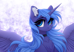 Size: 2450x1750 | Tagged: safe, artist:vird-gi, character:princess luna, species:alicorn, species:pony, bust, chest fluff, choker, cute, ear fluff, female, looking at you, lunabetes, mare, portrait, s1 luna, solo, spread wings, wings