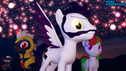 Size: 1280x720 | Tagged: safe, artist:sky chaser, oc, oc only, oc:omega, oc:shadow chaser, oc:snails, species:pegasus, species:pony, species:unicorn, 3d, beard, facial hair, female, male, mare, pony adventure, source filmmaker, stallion