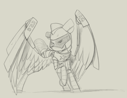 Size: 1100x850 | Tagged: safe, artist:sinrar, oc, oc only, species:pegasus, species:pony, armor, female, guard, riot gear, simple background, sketch, solo