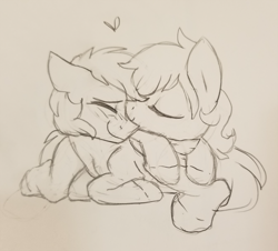 Size: 1500x1354 | Tagged: safe, artist:kellythedrawinguni, oc, oc only, oc:atom, oc:lemming, species:pegasus, species:pony, black and white, couple, cute, gay, grayscale, male, monochrome, my little pony