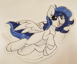 Size: 1500x1251 | Tagged: safe, artist:kellythedrawinguni, oc, oc only, species:pegasus, species:pony, badge, commission, female, flying, solo, traditional art