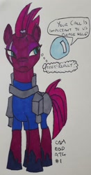 Size: 942x1792 | Tagged: safe, artist:rapidsnap, character:tempest shadow, species:pony, female, phone, solo, tempest shadow is not amused, traditional art, unamused