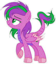 Size: 1556x1804 | Tagged: safe, artist:razorbladetheunicron, base used, oc, oc only, oc:firestorm swirl, parent:amethyst star, parent:spike, parents:amespike, species:dracony, species:pony, lateverse, alternate mane style, female, hybrid, mare, next generation, offspring, outline, scales, shading, shading practice, solo