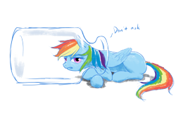 Size: 1920x1280 | Tagged: safe, artist:amarthgul, character:rainbow dash, species:pegasus, species:pony, newbie artist training grounds, bottle, female, prone, silly, silly pony, simple background, solo, stuck, transparent background
