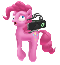 Size: 2091x2276 | Tagged: safe, artist:amarthgul, character:pinkie pie, species:earth pony, species:pony, newbie artist training grounds, atg 2019, cyborg, derp, female, graphics card, simple background, solo, transparent background, video card, wat, wires