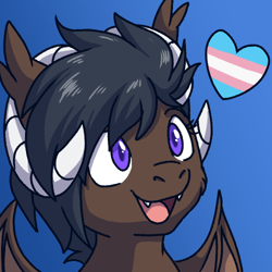 Size: 500x500 | Tagged: safe, artist:fizzy-dog, oc, oc only, oc:onyx quill, species:dracony, species:kirin, blue background, horns, hybrid, icon, pride, pride flag, ram horns, simple background, transgender pride flag, wings