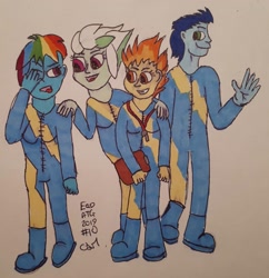 Size: 1323x1366 | Tagged: safe, artist:rapidsnap, character:fleetfoot, character:rainbow dash, character:soarin', character:spitfire, my little pony:equestria girls, clothing, equestria girls-ified, traditional art, uniform, wonderbolts, wonderbolts uniform