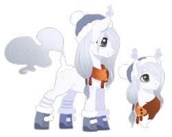 Size: 1626x1293 | Tagged: safe, artist:shady-bush, oc, oc:misbeliever, species:pony, clothing, male, original species, scarf, scented pony, shoes, simple background, snow cap, solo, stallion, transparent background, winter cap