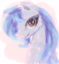 Size: 6496x7087 | Tagged: safe, artist:elisdoominika, oc, oc:sweet elis, species:earth pony, species:pony, blue mane, brown eyes, bust, colorful, female, looking at you, mare, portrait, smiling, solo
