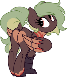 Size: 837x955 | Tagged: safe, artist:kellythedrawinguni, oc, oc only, oc:terracotta, species:hippogriff, species:pony, butt, chest feathers, cute, dock, female, heart butt, heart eyes, hippogriff oc, looking at you, looking back, looking back at you, mare, markings, plot, raised tail, simple background, solo, tail, talons, transparent background, wing markings, wingding eyes, wings