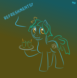 Size: 500x511 | Tagged: safe, artist:quint-t-w, oc, species:pony, newbie artist training grounds, atg 2019, dialogue, drink, gradient background, looking at you, offering, solo