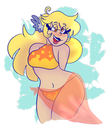 Size: 1280x1459 | Tagged: safe, artist:cubbybatdoodles, character:derpy hooves, species:human, belly button, breasts, clothing, curvy, ditzy doo, female, humanized, simple background, solo, swimsuit, transparent background, wing ears
