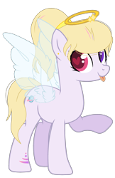 Size: 1830x2824 | Tagged: safe, artist:anisa-mlp222, artist:rukemon, base used, oc, oc only, oc:dusty star, species:pegasus, species:pony, angel, angel pony, commission, ear piercing, earring, female, halo, heart eyes, heterochromia, jewelry, mare, original species, piercing, raised hoof, simple background, solo, tattoo, tongue out, transparent background, wingding eyes