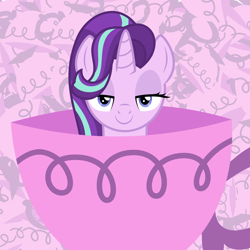 Size: 4096x4096 | Tagged: safe, artist:amarthgul, character:starlight glimmer, character:trixie, species:pony, species:unicorn, newbie artist training grounds, abstract background, absurd resolution, cup, female, lidded eyes, solo, teacup, that pony sure does love teacups