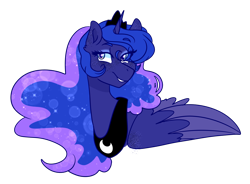 Size: 1280x940 | Tagged: safe, artist:cubbybatdoodles, character:princess luna, species:alicorn, species:pony, best princess, bust, female, horn, jewelry, mare, regalia, simple background, transparent background, wings