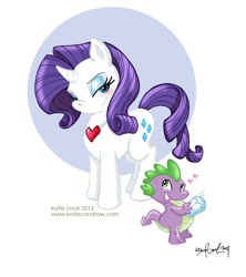 Size: 960x1080 | Tagged: safe, artist:katiecandraw, character:rarity, character:spike, species:dragon, species:pony, species:unicorn, ship:sparity, female, fire ruby, heart, lidded eyes, male, mare, shipping, straight