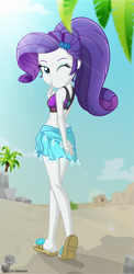 Size: 407x835 | Tagged: safe, artist:charliexe, character:rarity, g4, my little pony: equestria girls, my little pony:equestria girls, adorasexy, beach, beach babe, beautiful, beautisexy, bikini, bikini babe, bikini top, clothing, crepuscular rays, cute, feet, female, flip-flops, looking at you, looking back, looking back at you, looking over shoulder, one eye closed, raribetes, sandals, sarong, sexy, sleeveless, solo, swimsuit, wink