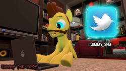 Size: 1280x720 | Tagged: safe, artist:sky chaser, oc, oc only, oc:sky chaser, species:pegasus, species:pony, 3d, beard, computer, facial hair, laptop computer, meta, solo, source filmmaker, twitter