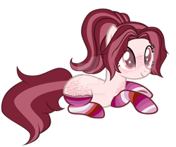 Size: 1280x1070 | Tagged: safe, artist:magicdarkart, oc, species:earth pony, species:pony, butt freckles, clothing, deviantart watermark, female, freckles, mare, obtrusive watermark, prone, simple background, socks, solo, striped socks, transparent background, watermark