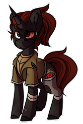 Size: 700x1050 | Tagged: safe, artist:crimmharmony, oc, oc only, oc:protege, species:pony, species:unicorn, fallout equestria, bandage, clothing, duster, fallout equestria: murky number seven, fanfic art, male, scar, simple background, solo, stallion, standing, transparent background, vest
