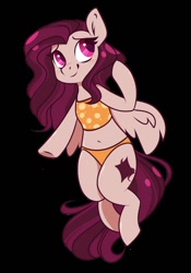 Size: 1050x1500 | Tagged: safe, artist:crimmharmony, oc, oc only, oc:crimm harmony, species:pegasus, species:pony, belly button, bikini, black background, clothing, cute, female, looking up, mare, midriff, pose, simple background, solo, spread wings, swimsuit, tankini, wings