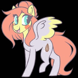 Size: 800x800 | Tagged: safe, artist:crimmharmony, oc, oc only, oc:cinnamon seed, species:pegasus, species:pony, black background, body freckles, colored wings, colored wingtips, female, freckles, happy, hoof freckles, looking back, mare, multicolored wings, simple background, solo, spots, spread wings, standing, wing freckles, wings