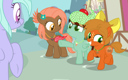 Size: 2152x1352 | Tagged: safe, artist:razorbladetheunicron, base used, character:flitter, oc, oc:caramel ambrosia, oc:chocolate strawberry, oc:mint chip, parent:applejack, parent:flitter, parent:fluttershy, parent:oc:pumpkin moon, parent:thunderlane, parents:canon x oc, parents:flitterlane, species:bat pony, species:earth pony, species:pegasus, species:pony, lateverse, bow, colt, cutie mark, female, filly, flower, flower in hair, foal, freckles, group, hair bow, jewelry, magical lesbian spawn, male, mare, necklace, next generation, offspring