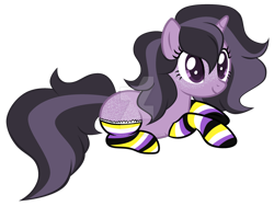 Size: 1280x964 | Tagged: safe, artist:magicdarkart, base used, oc, species:pony, species:unicorn, butt freckles, clothing, deviantart watermark, female, freckles, mare, obtrusive watermark, prone, simple background, socks, solo, striped socks, transparent background, watermark