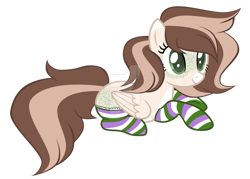 Size: 1057x756 | Tagged: safe, artist:magicdarkart, base used, oc, species:pegasus, species:pony, butt freckles, clothing, deviantart watermark, female, freckles, mare, obtrusive watermark, prone, simple background, socks, solo, striped socks, transparent background, watermark