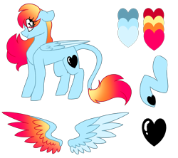 Size: 4500x4000 | Tagged: safe, artist:crazysketch101, oc, oc only, oc:crazy looncrest, species:pony, colored wings, colored wingtips, gradient hair, gradient wings, heart eyes, leonine tail, reference sheet, saturated, simple background, transparent background, wingding eyes, wings
