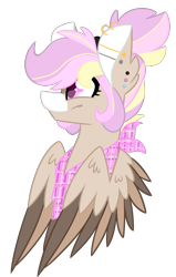 Size: 1877x2953 | Tagged: safe, artist:crazysketch101, oc, oc only, species:pegasus, species:pony, bandana, barbell piercing, bust, commission, ear piercing, earring, female, gauges, jewelry, piercing, simple background, smiling, solo, transparent background, wings