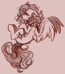 Size: 745x850 | Tagged: safe, artist:crimmharmony, oc, oc only, oc:crimm harmony, species:pegasus, species:pony, crying, curled up, female, frazzled, mare, solo, spread wings, wings