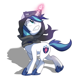 Size: 2497x2525 | Tagged: safe, artist:wicklesmack, character:shining armor, species:pony, species:unicorn, episode:the crystal empire, g4, my little pony: friendship is magic, clothing, female, gleaming shield, magic, mare, rule 63, scarf, scene interpretation, simple background, snow goggles, transparent background
