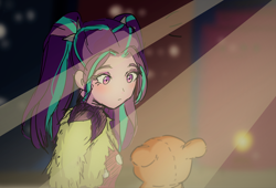 Size: 3842x2609 | Tagged: safe, artist:amazingpuffhair, character:aria blaze, episode:find the magic, g4, my little pony: equestria girls, my little pony:equestria girls, spoiler:eqg series (season 2), clothing, female, high res, pigtails, sunlight, teddy bear, toy, twintails