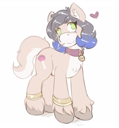 Size: 2411x2580 | Tagged: safe, artist:helixjack, oc, oc only, species:pony, collar, female, heart, mare, pet tag, simple background, smiling, solo, unshorn fetlocks, white background