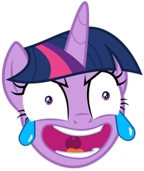 Size: 3366x4000 | Tagged: safe, artist:amarthgul, edit, character:twilight sparkle, character:twilight sparkle (alicorn), species:alicorn, species:pony, episode:starlight the hypnotist, spoiler:interseason shorts, crying, crying laughing emoji, emoji, evil laugh, faec, female, high res, laughing, meme, open eye crying laughing emoji, ponified meme, simple background, solo, tears of laughter, transparent background, twilight hates ladybugs, twilight snapple, vector, 😂