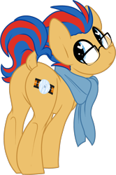 Size: 1280x1929 | Tagged: safe, artist:kellythedrawinguni, oc, oc only, oc:soundwave, species:earth pony, species:pony, butt, clothing, cute, digital art, dock, glasses, heart eyes, looking at you, looking back, looking back at you, male, plot, raised tail, scarf, simple background, solo, stallion, tail, transparent background, wingding eyes
