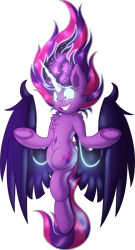 Size: 2086x3858 | Tagged: safe, artist:shad0w-galaxy, character:midnight sparkle, character:twilight sparkle, character:twilight sparkle (scitwi), species:alicorn, species:pony, equestria girls ponified, fangs, female, flying, glowing eyes, high res, mare, midnight sparkle, ponified, scitwilicorn, simple background, smiling, solo, transparent background